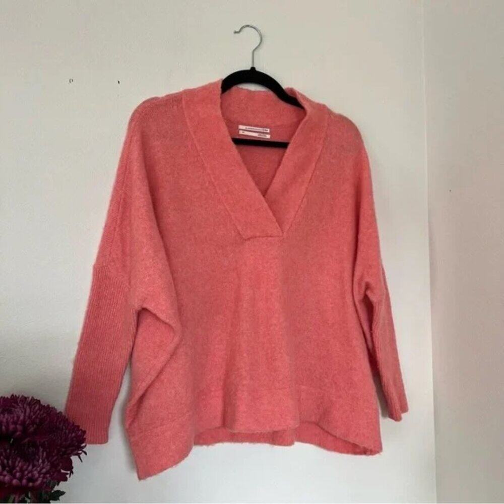 Anthropologie Coral Pink Cozy V-Neck Sweater - Picture 3 of 10